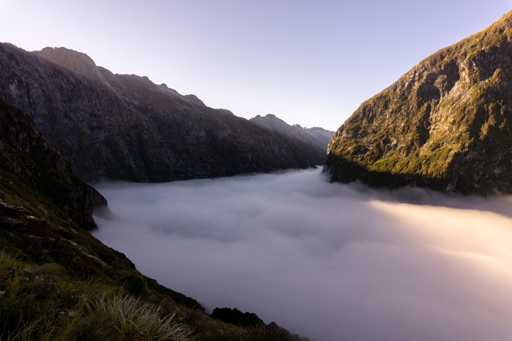 An inversion layer of cloud over the Clinton Valley on the way up to Mackinnon Pass on the Milford Track