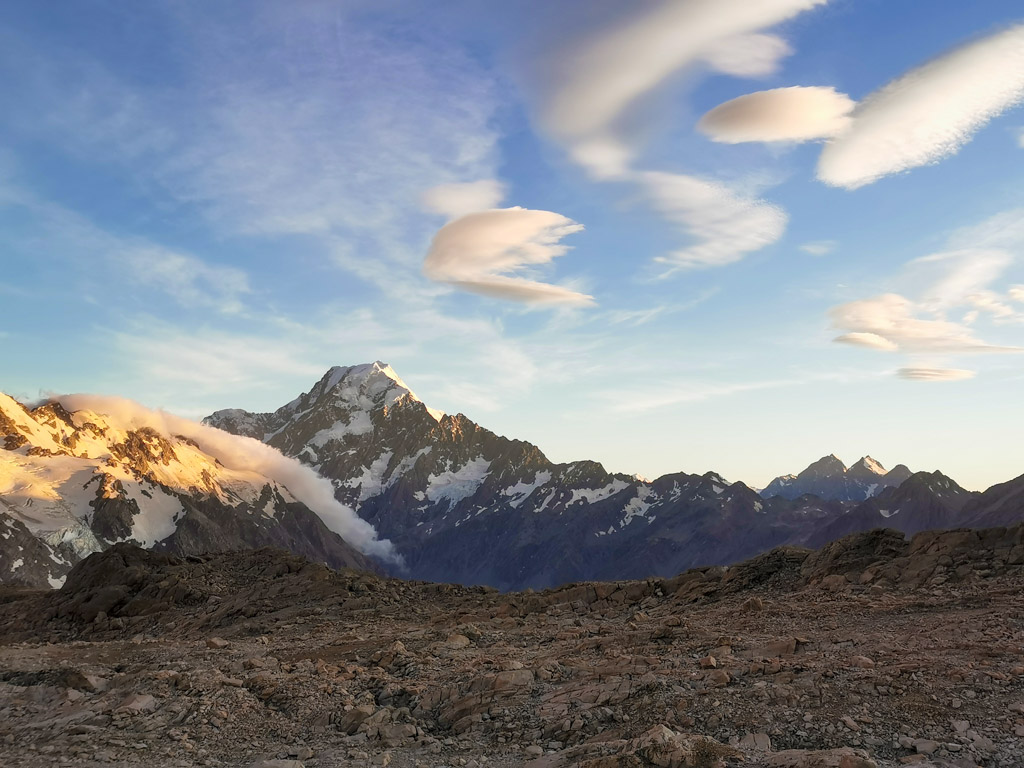 The view from the deck of Mueller Hut: Aoraki Mt Cook